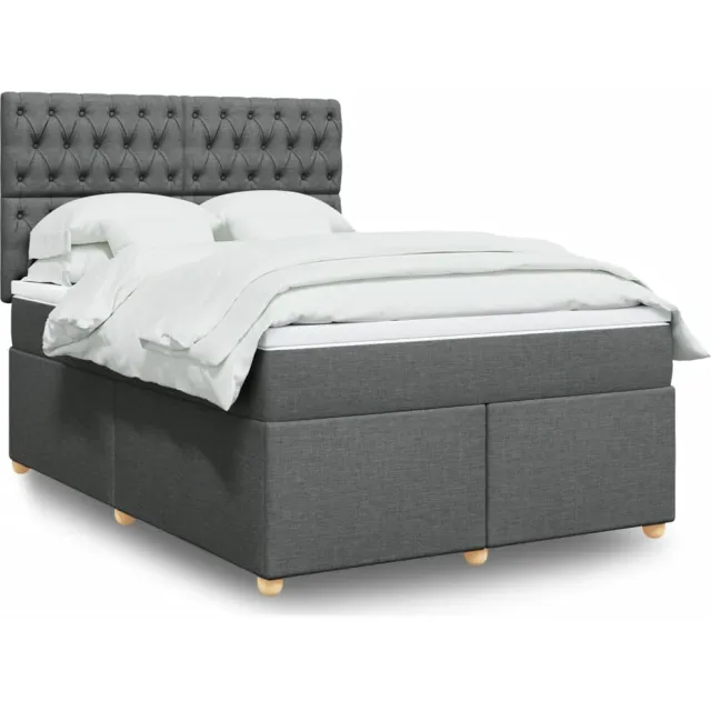 vidaXL Boxspring met matras stof donkergrijs 140x200 cm grijs