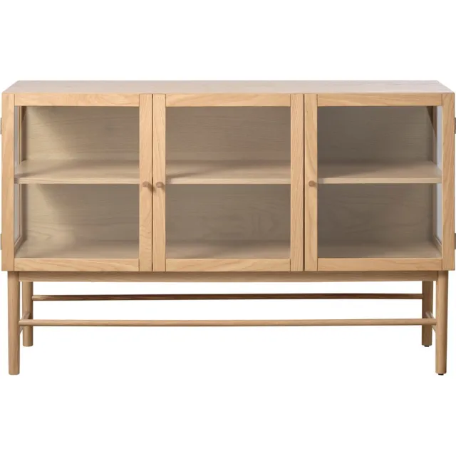Hygge Interiors CAHIR - Buffet met 3 deuren van gehard glas en hout L132cm Licht hout