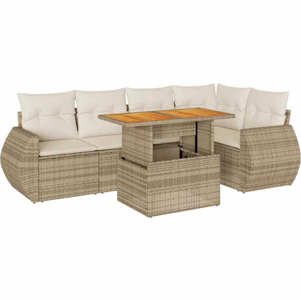 vidaXL 6-delige Loungeset met kussens poly rattan beige, foto 3