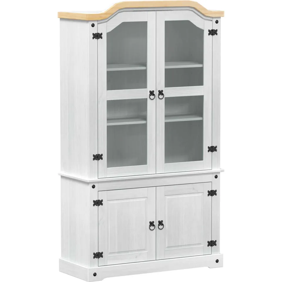 vidaXL Vitrinekast Wit 103,5 x 42 x 180 cm Massief grenenhout, foto 3