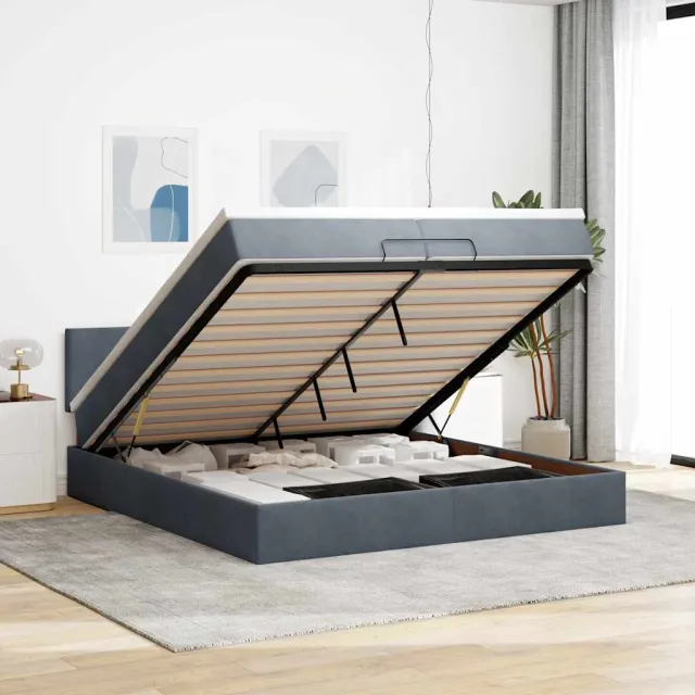 vidaXL Ottoman bed met matrassen en LED's 200x200cm fluweel grijs