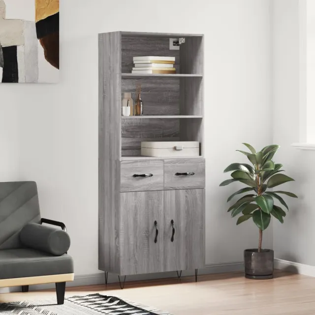 vidaXL Hoge kast 69,5x34x180 cm bewerkt hout grijs sonoma eikenkleurig, foto 2