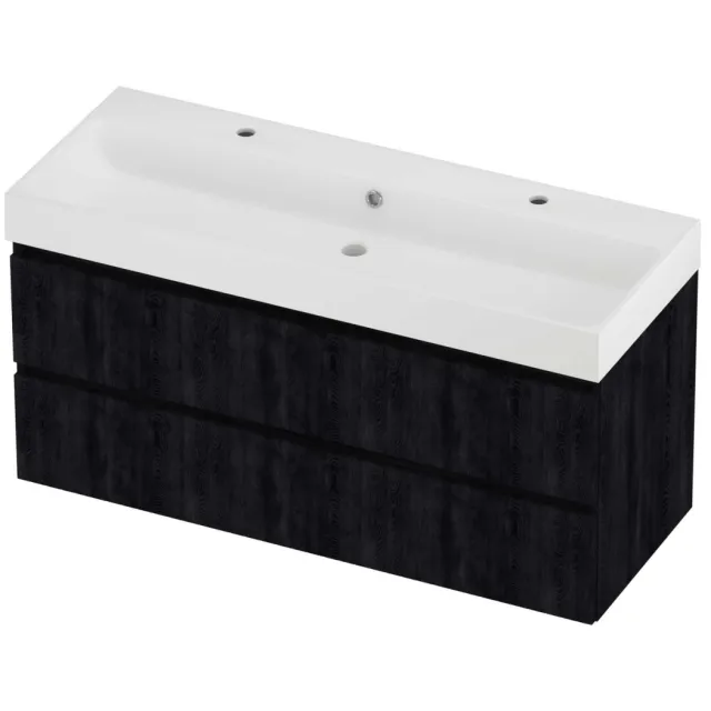 Proline Podium Badmeubelset Polystone Loft 2 Kraangaten 120x46x62 cm Mat White Charcoal Oak Eiken