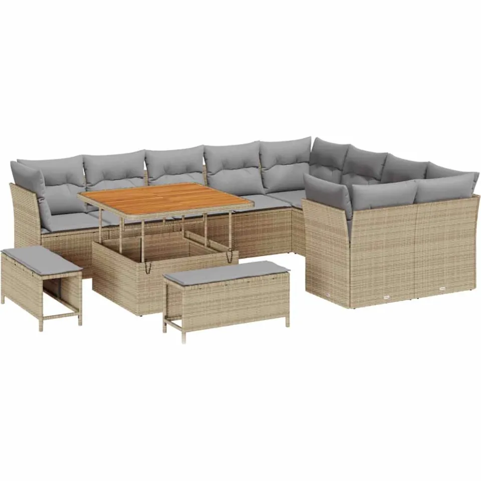 vidaXL Tuinbankenset 12 st Beige poly rattan