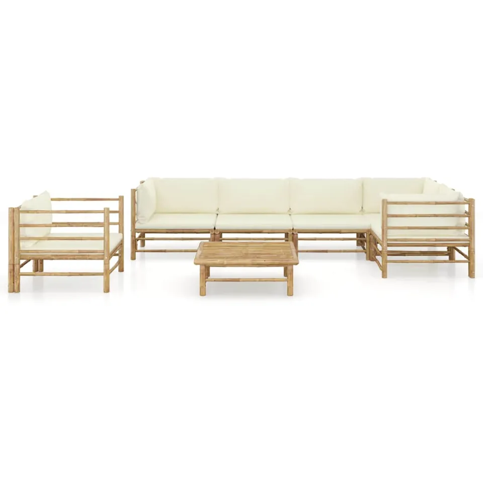 vidaXL 7-delige Loungeset met crèmewitte kussens bamboe, foto 2