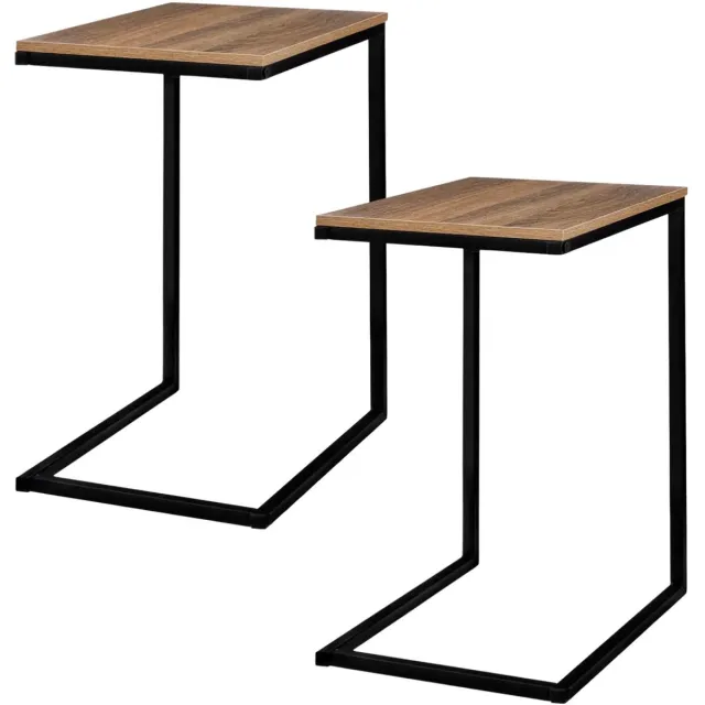 Home & Styling Bijzettafeltje Arizona - 2x - hout/metaal - lichtbruin/zwart - 45 x 35 x H65.5 cm - koffie tafel - bank tafel