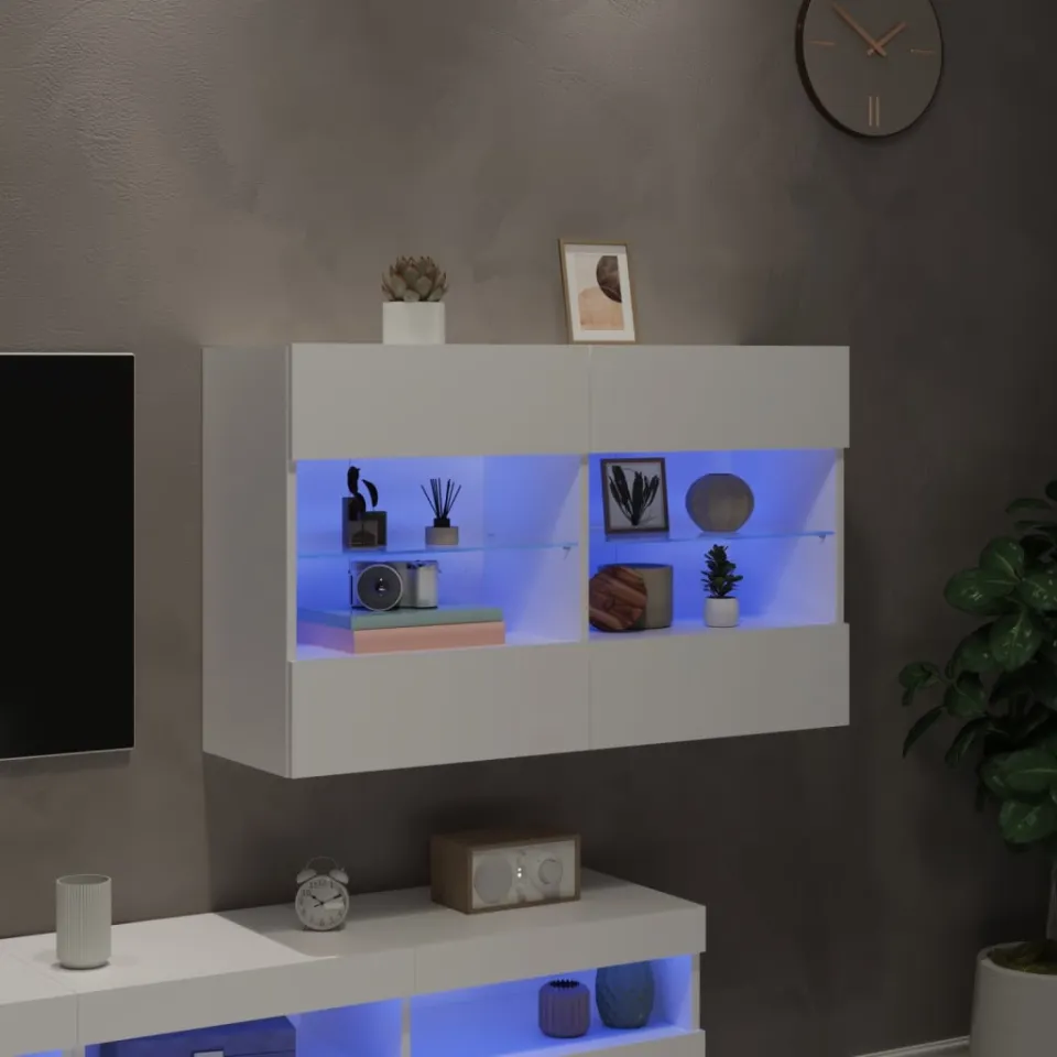 vidaXL Tv-wandmeubel met LED-verlichting 98,5x30x60,5 cm wit, foto 4