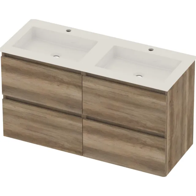 Basic-Line Aura 46 Badmeubelset Acryl 2 Kraangaten 120x46x62 cm A46gwcso2x602 Scotch Oak Glans Wit