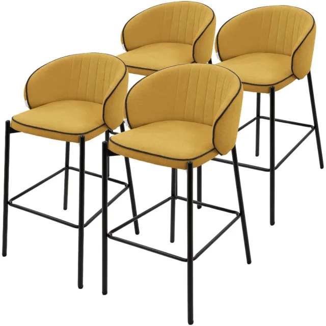 ml-design barkrukken set van 4 mosterd stoffen bekleding 76 cm comfortabele gestoffeerde barkrukken met metalen frame ergonomische keukenstoelen met rugleuning en voetsteun hoge bistrokrukken stabiele scandinavische hoge stoelen voor keuken en bar