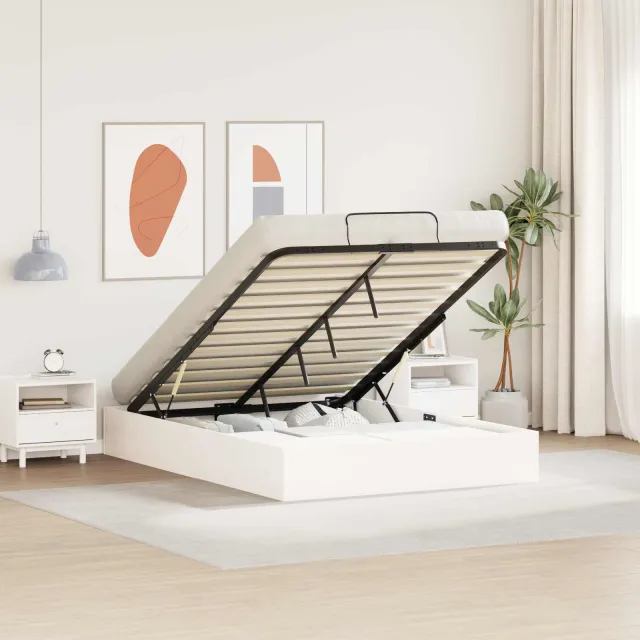 vidaXL Ottoman Bedframe met Opslag Wit 140 x 190 cm Massief grenenhout