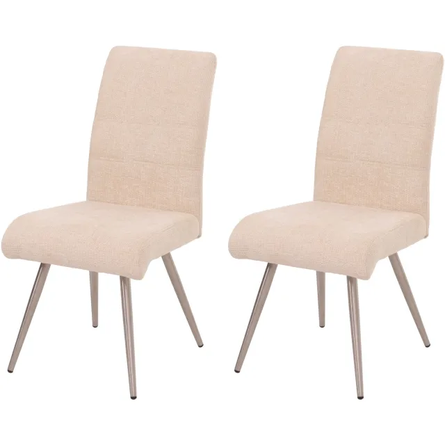 Set van 2 eetkamerstoelen MCW-G55, keukenstoel met rugleuning, geborsteld roestvrij staal, stof/textiel chenille ~ crème