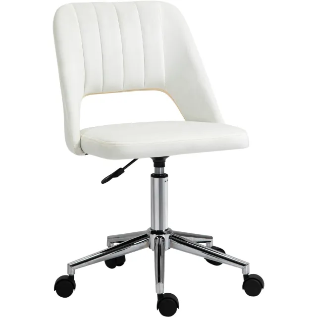Merax Ergonomische Draaistoel Beige Verstelbare Bureaustoel Zonder Armleuningen Compact Met Wielen Modern Design