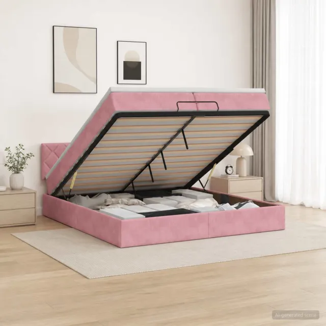 vidaXL Ottoman Bed met Matrassen en LED Roze 200 x 200 cm fluweel