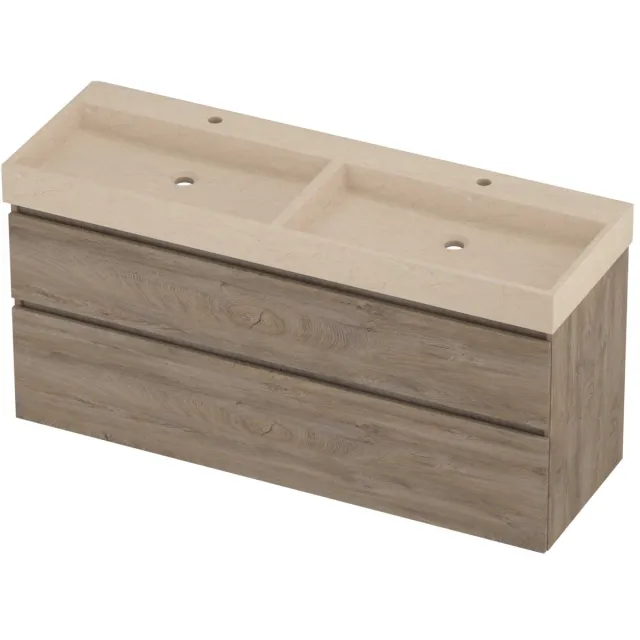 Proline Evoli Badmeubelset Hardsteen Loft Dubbel 140x46x70 cm Sand Stone Raw Oak Eiken