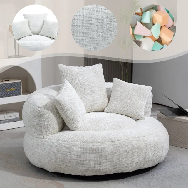 Zubaliya Lazy Sofa Duurzame Comfortabele Lounger Zitzak met Hoge Rugleuning en Drie Kussens voor Volwassenen en Kinderen, Binnen & Buiten, Eenpersoons Gaming Sofa Stoel voor Slaapkamer, Kantoor (Wit Chenille)