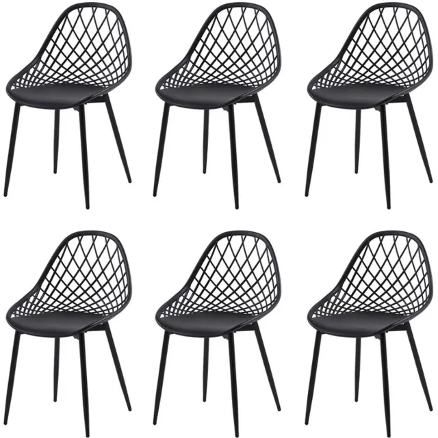 EGGREE Set van 6 eettafelstoelen keuken - woonkamerstoelen - PP kunststof stoelkuip - metalen stoelpoten met verstelbare poten - eetkamerstoel 120 kg draagvermogen - zwart