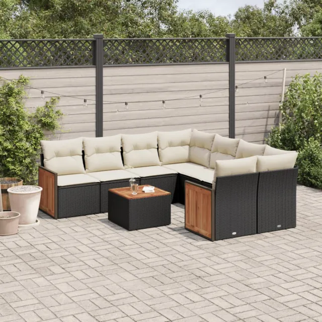vidaXL 9-delige Loungeset met kussens poly rattan zwart, foto 2