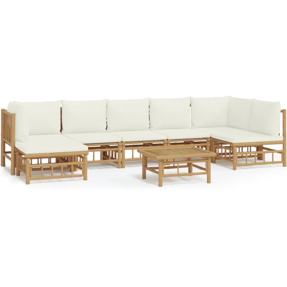 vidaXL 8-delige Loungeset met kussens bamboe crèmewit, foto 3