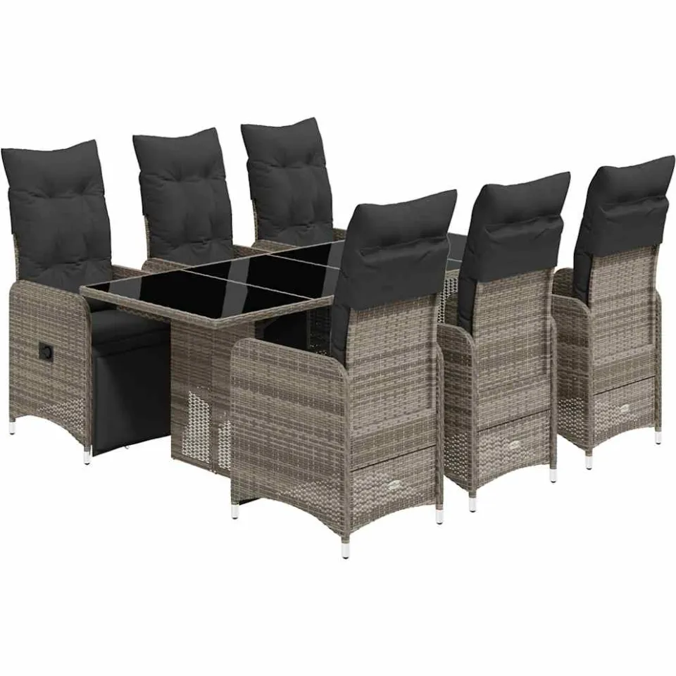vidaXL 7-delige Bistroset met kussens poly rattan grijs, foto 3