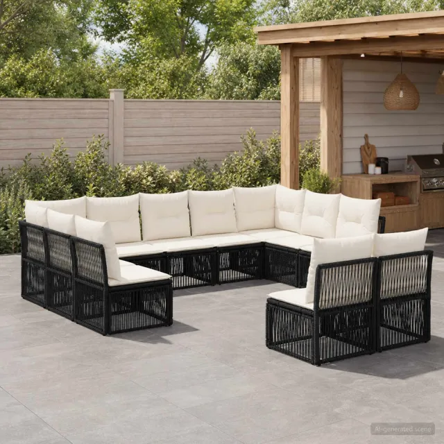 vidaXL Tuinbankenset 11 st 11-zits Zwart poly rattan, foto 2