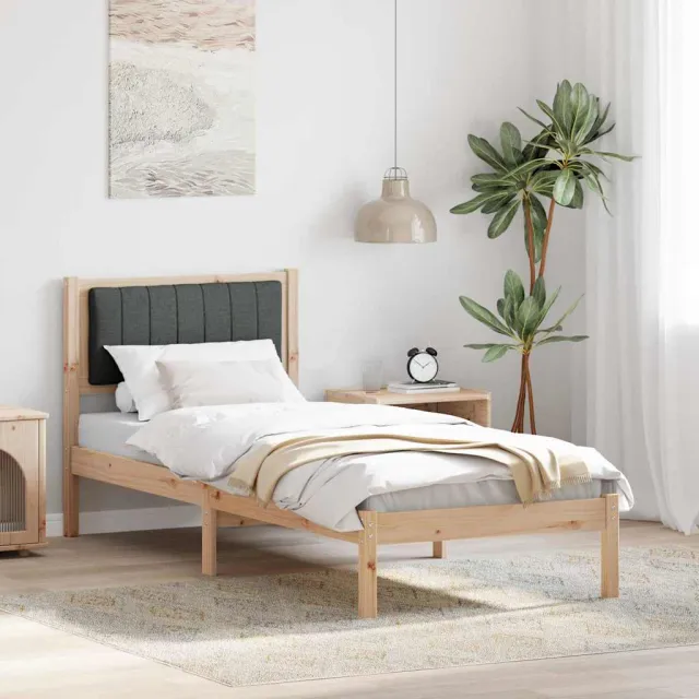 vidaXL Bedframe met Gevoerd Hoofdgedeelte Donkergrijs 75 x 190 cm Bruin