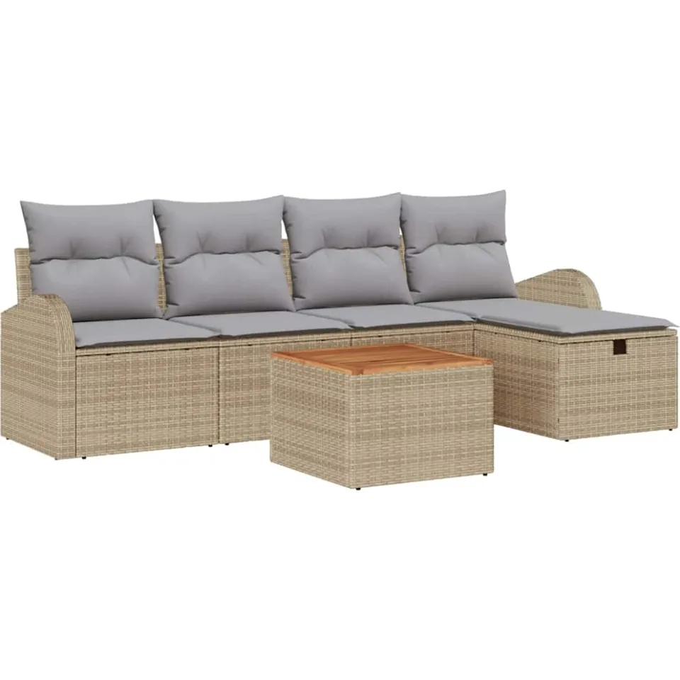 vidaXL Tuinbankenset 6 st Beige poly rattan