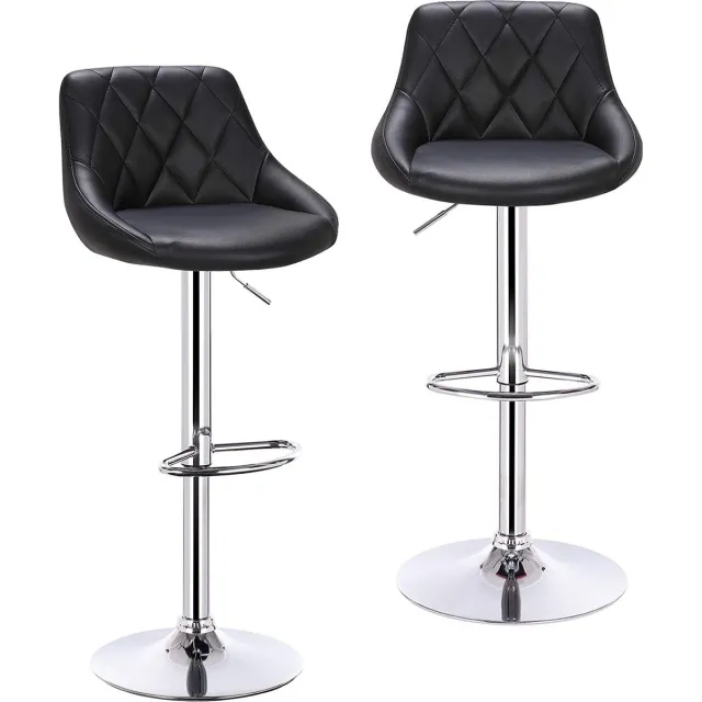 BukkitBow Industriële Lederen Barkruk met Rugleuning en Verstelbare Zithoogte - Set van 2 Stuks (60-82CM) - Zwart