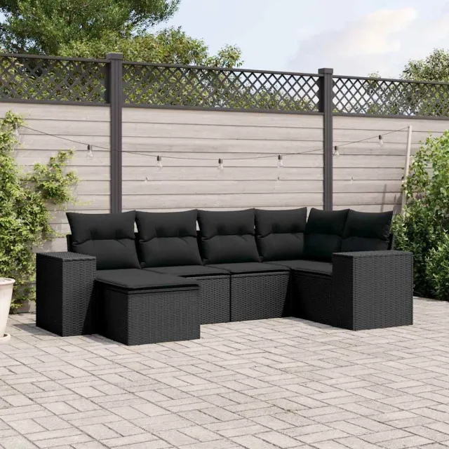 vidaXL 6-delige Loungeset met kussens poly rattan zwart, foto 2