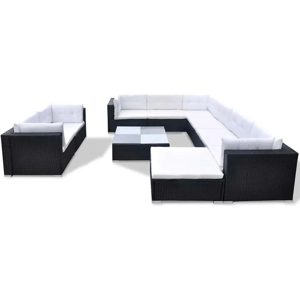 vidaXL 10-delige Loungeset met kussens poly rattan zwart, foto 3