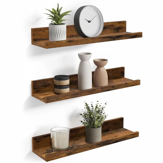 Imperatoris Wandplank - 3 Stuks - Wandplank Zwevend van Samengesteld Hout - Wandrek Hoek - Boekenplank - Boekenrek - Muurplank - Wandrek voor Slaapkamer - 38 x 10 x 5 cm - Vintage Bruin