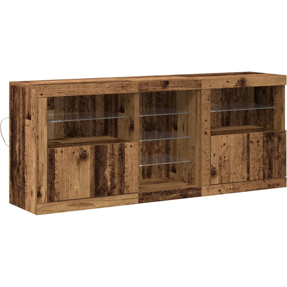 vidaXL LED Sideboard Oud hout 162 x 37 x 67 cm Bewerkt hout Bruin