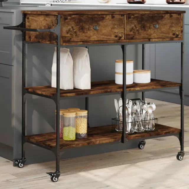 vidaXL Keukentrolley 105x42x95 cm bewerkt hout gerookt eikenkleurig Bruin