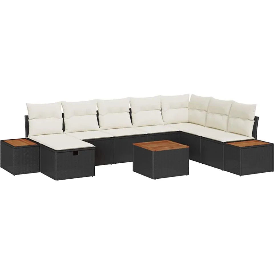 vidaXL Tuinbankenset 9 st Zwart poly rattan