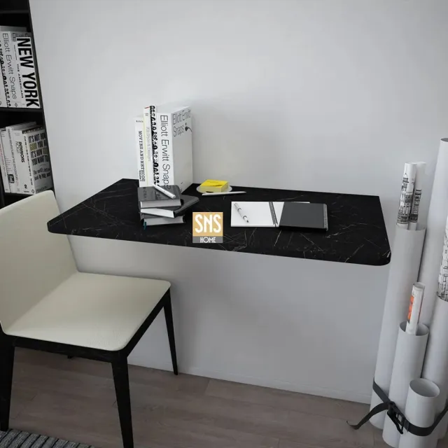 Bofigo SNS Home - Ovaal Geslepen - Ovale Hoektafel - 72 x 45 Cm - Klaptafel - Wandtafel - Keukentafel - Balkontafel - Bureau - Zwart en Marmer
