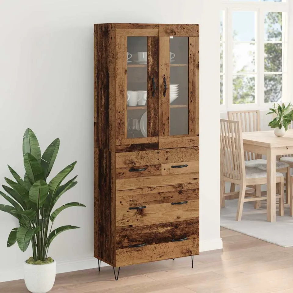 vidaXL Hoge kast Oud Hout 69,5 x 34 x 90 cm Bewerkt hout bruin, foto 4
