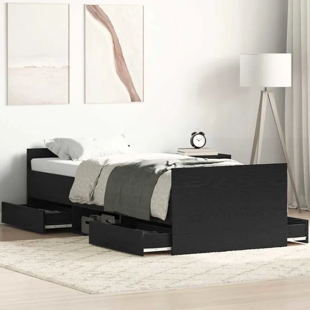 vidaXL Bedframe met lade Zwart Eiken 193 x 78 x 50 cm Bewerkt hout