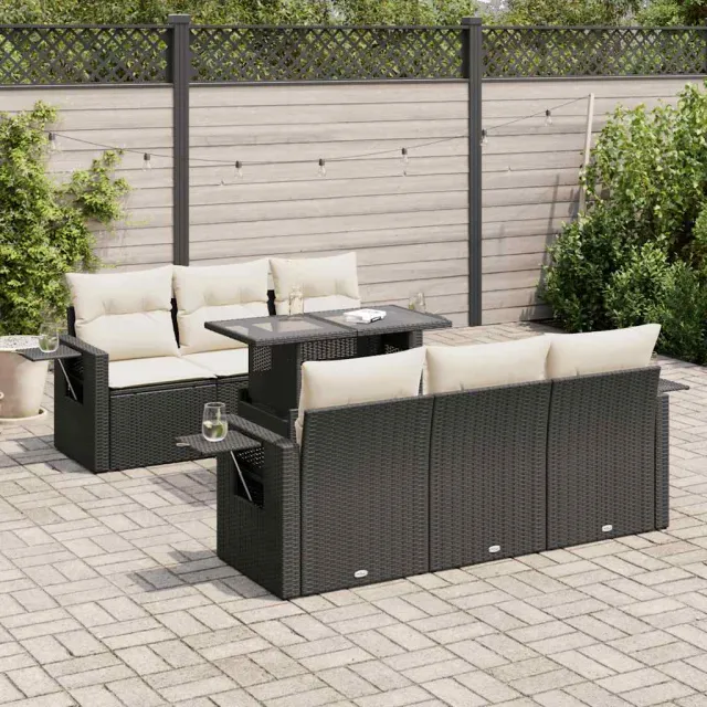 vidaXL 7-delige Loungeset met kussens poly rattan zwart, foto 2
