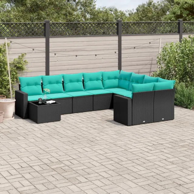 vidaXL 10-delige Loungeset met kussens poly rattan zwart, foto 2