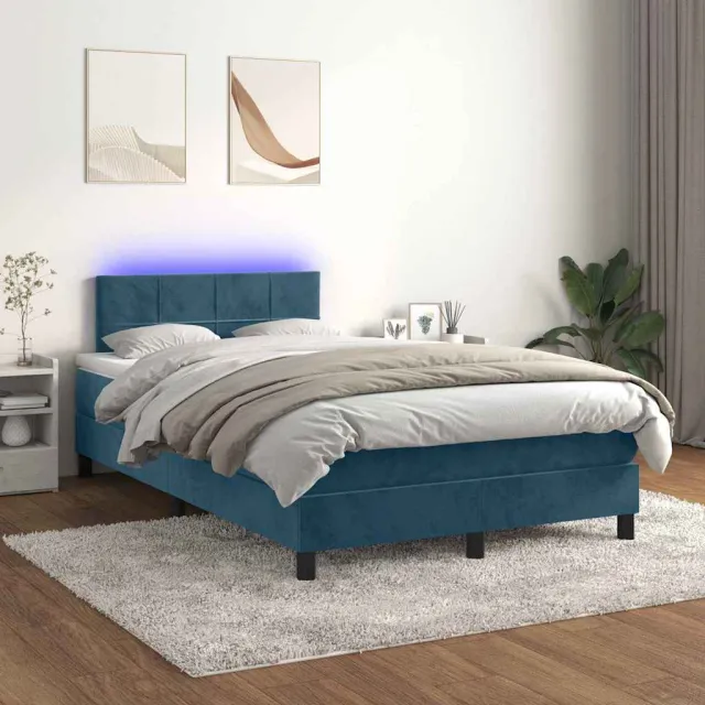 vidaXL Boxspring met matras en LED fluweel donkerblauw 120x200 cm blauw