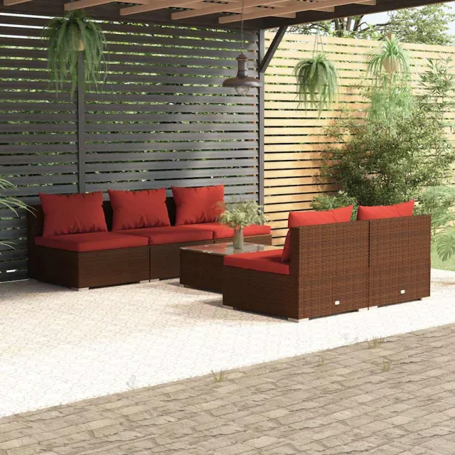 vidaXL 6-delige Loungeset met kussens poly rattan bruin, foto 2