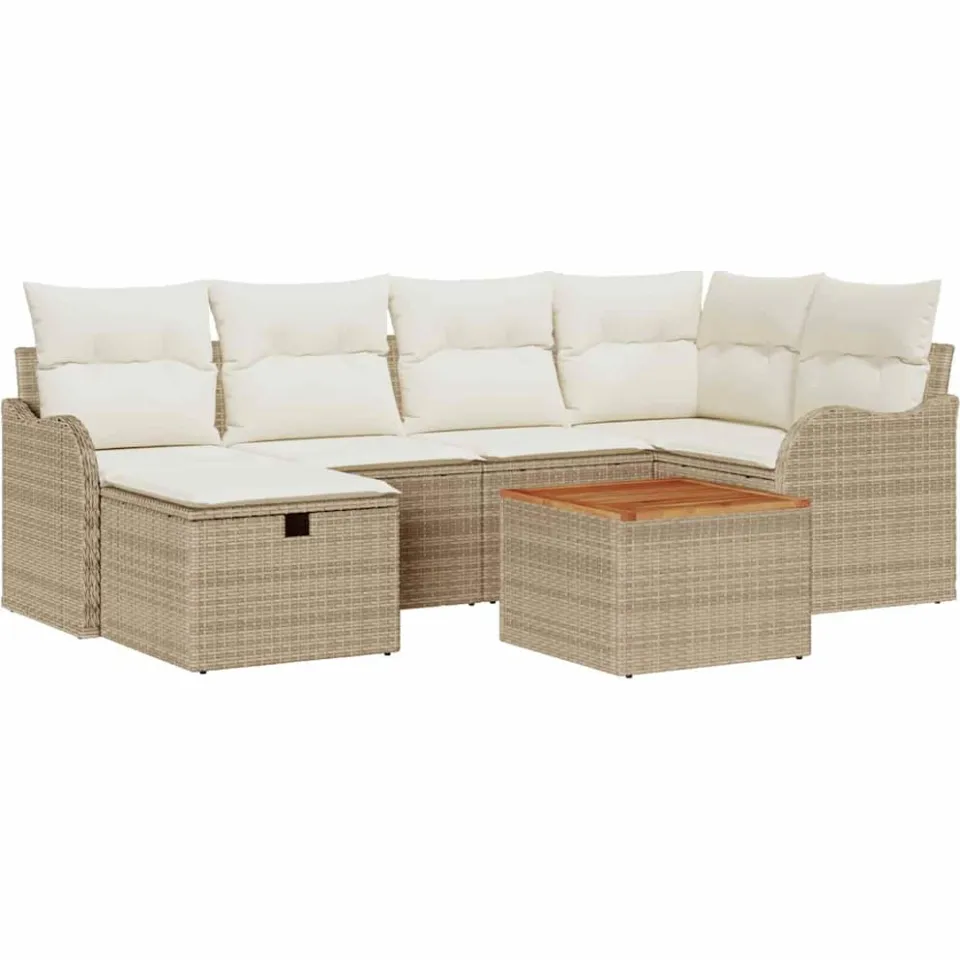 vidaXL Tuinbankenset 7 st Beige poly rattan