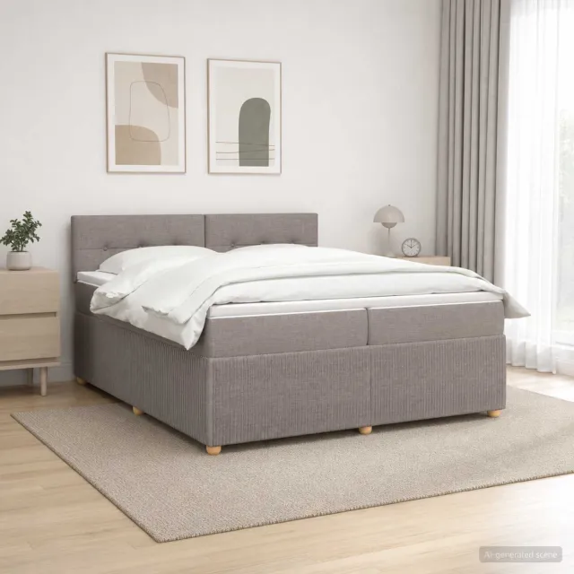 vidaXL Boxspringbed met matras met hoofdeinde Taupe 200 x 200 cm Stof