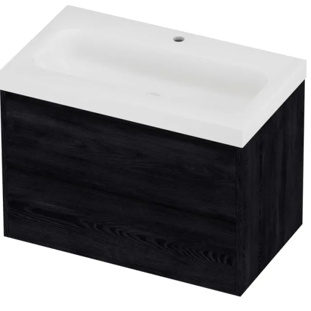 Proline Haga Badmeubelset Polystone Mezza 1 Kraangat Greeploos 80x46x58 cm Mat White Black Oak Eiken