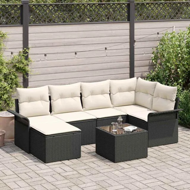 vidaXL Tuin Sofa Set 7 st Zwart poly rattan, foto 2