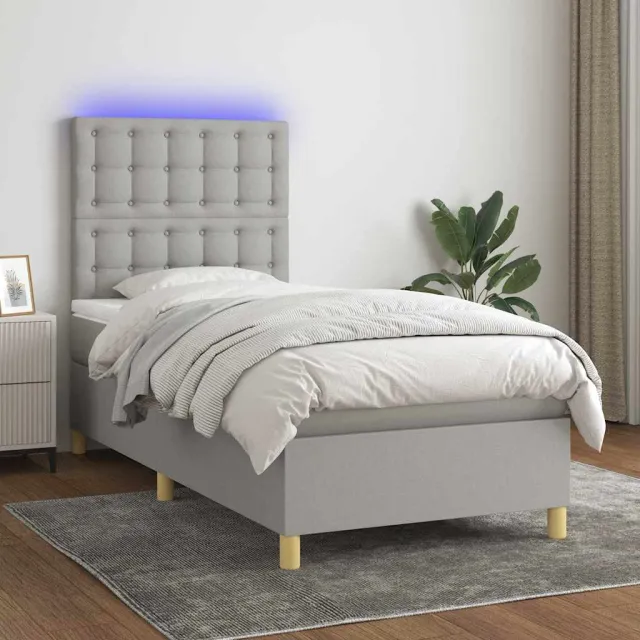 vidaXL Boxspring met matras en LED stof lichtgrijs 100x200 cm grijs