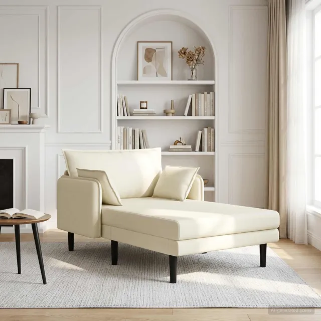 vidaXL Grote chaise longue Crèmekleurig Katoenen stof, foto 2