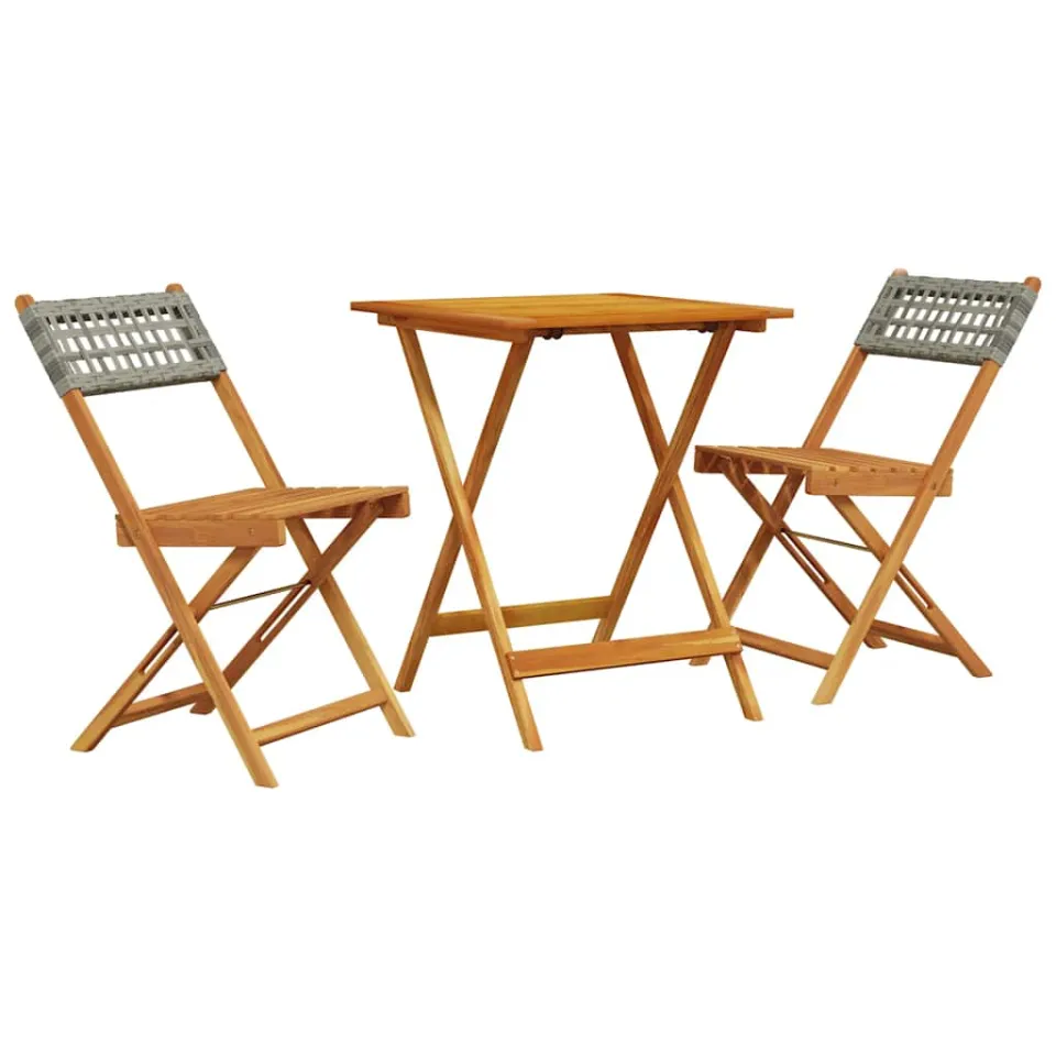 vidaXL 3-delige Bistroset poly rattan en massief hout grijs, foto 3