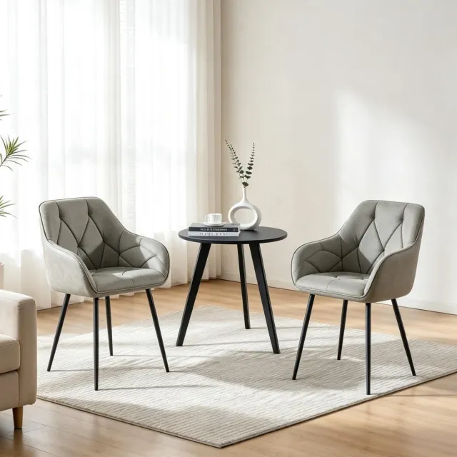 DESMIU Eetkamerstoel Set Van 2 - Kuipstoel Met Armleuningen En Ergonomische Rugleuning - Voor Eetkamer En Woonkamer - Kunstleer - Grijs Donkergrijs