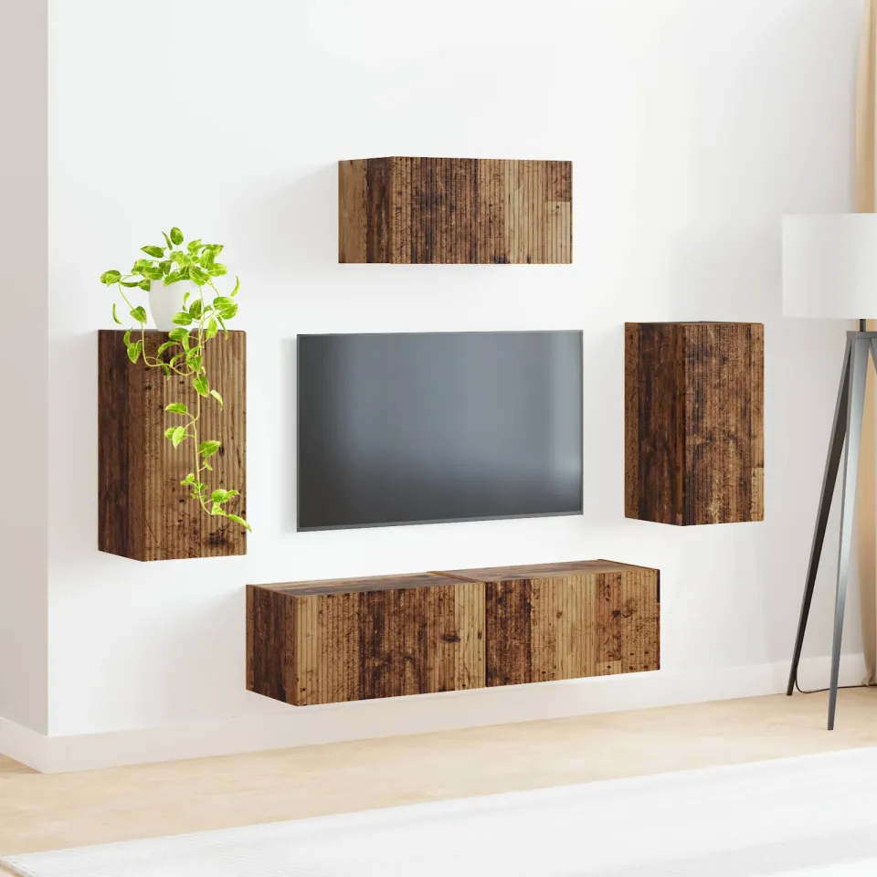 vidaXL Tv-meubelset 5 st Oudhout Bewerkt hout bruin, foto 4