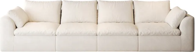 MODENUIT Zitbank 310 x 90 x 83 cm - 4 Zitplaatsen met Schuimvulling - Woonkamer - Linnen - Beige Wit